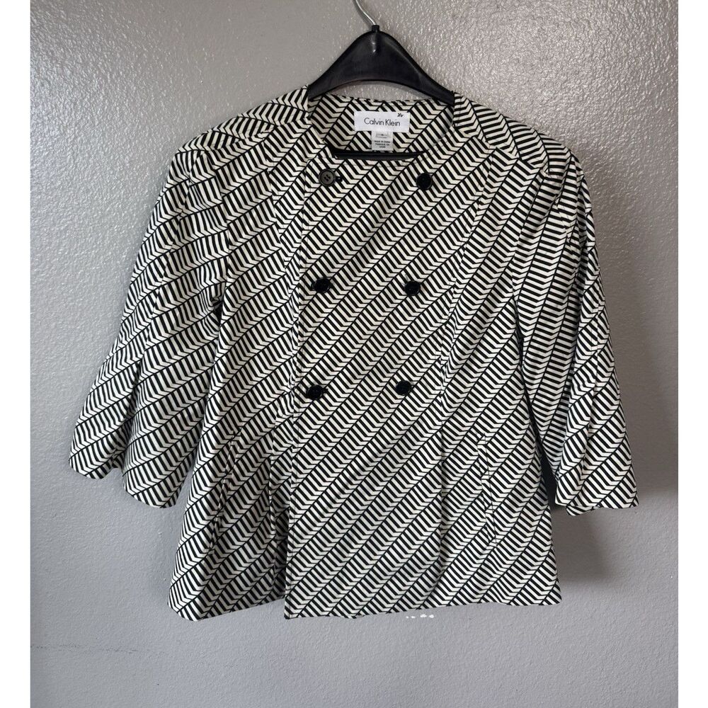 Calvin Klein Blazer, Double Breasted, Black & White Geometric